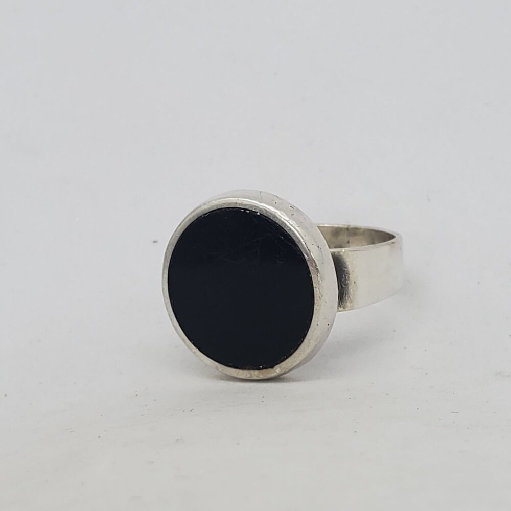 Size 7.75 Sterling Silver Mexico Black Glass-See Pictures